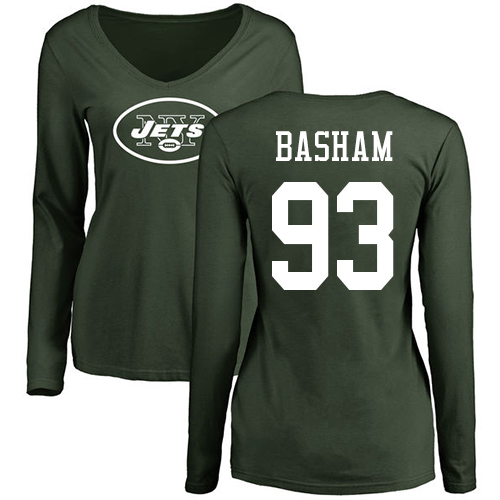 New York Jets Green Women Tarell Basham Name and Number Logo NFL Football #93 Long Sleeve T Shirt